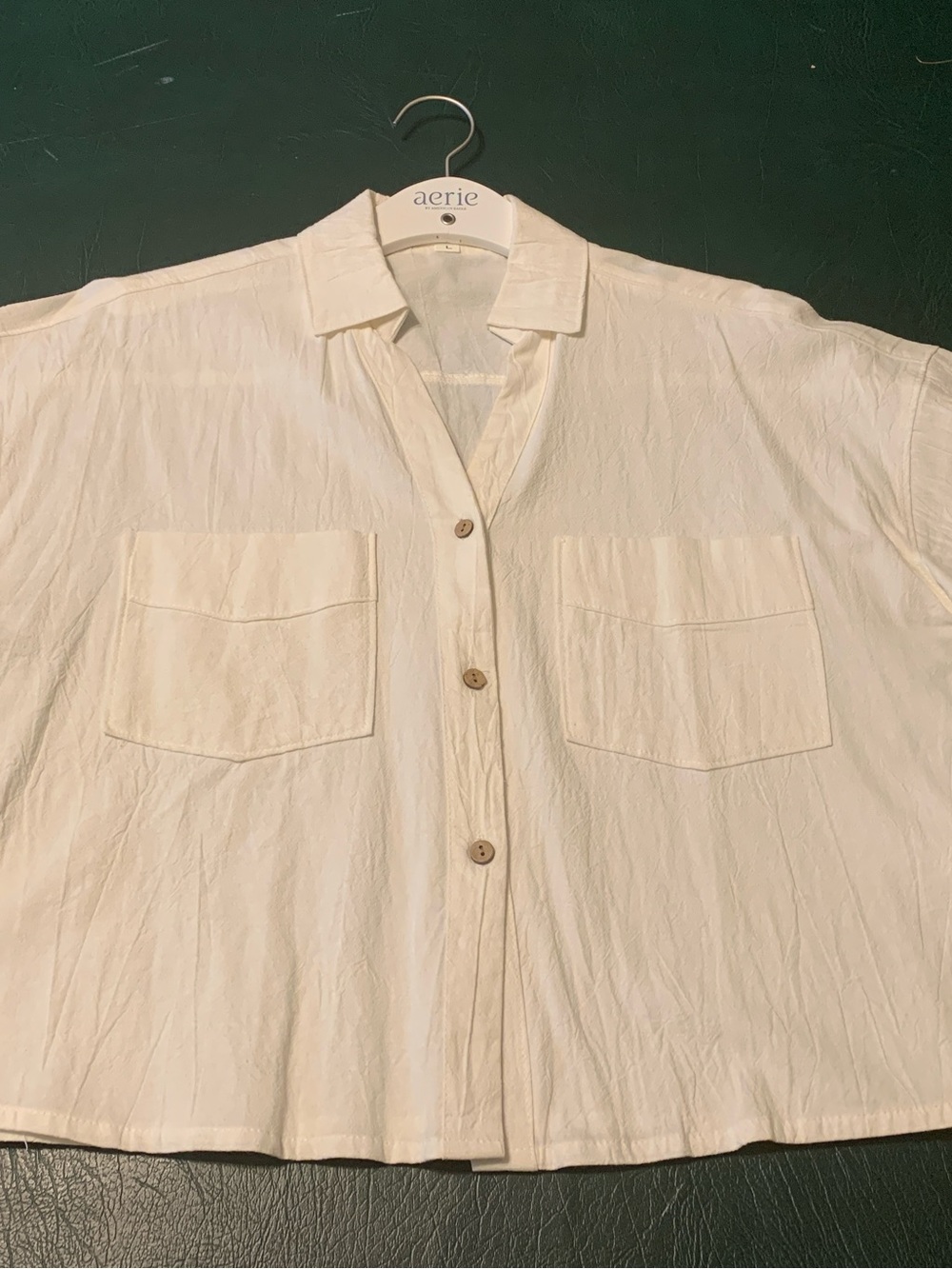 Boxy camp shirt Cream Button-Front Relaxed Pocket Shirt